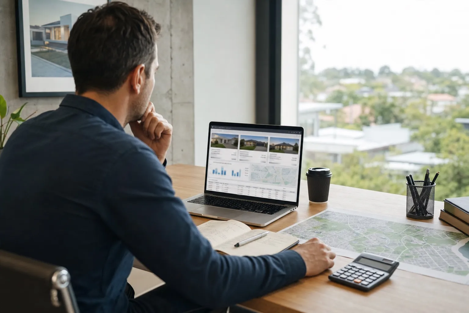 Bank valuation report beside sold comparable sales and a property listing on a laptop