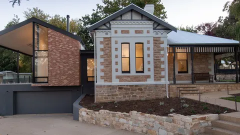 Brick veneer house exterior in late afternoon light