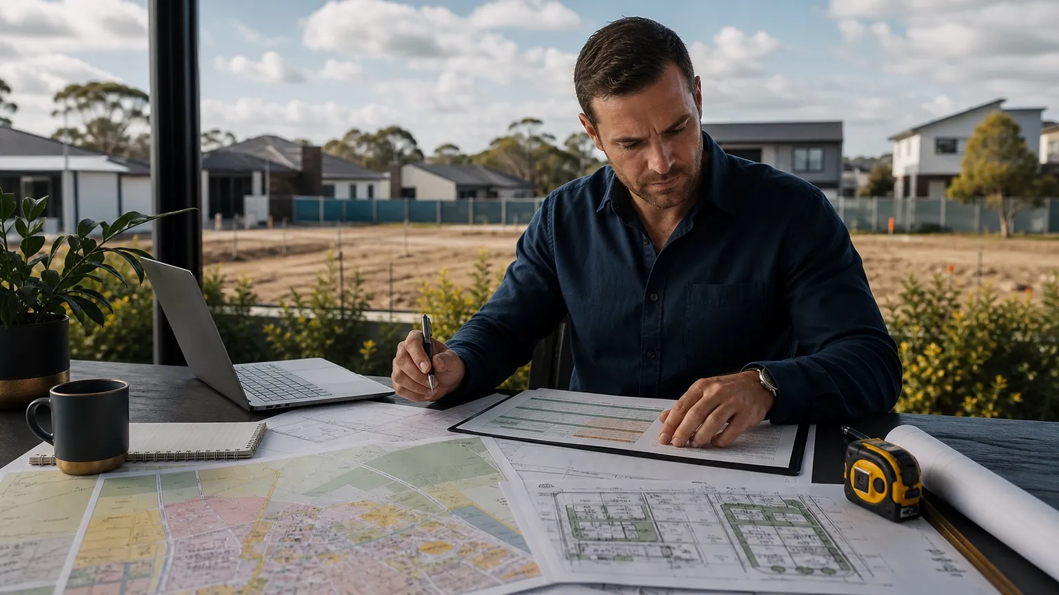 Calculator and property development plans representing GST margin scheme calculations