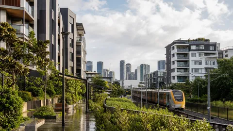 Conceptual rail-connected medium-density housing precinct in south-east Queensland