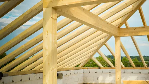 Timber roof frame under construction