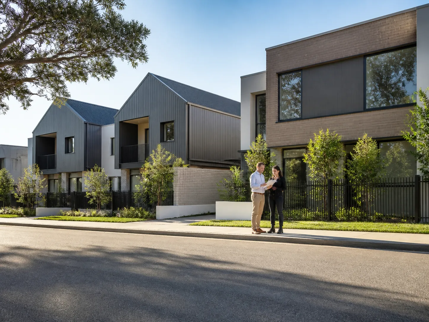 Row of narrow small lot homes built under a small lot housing code